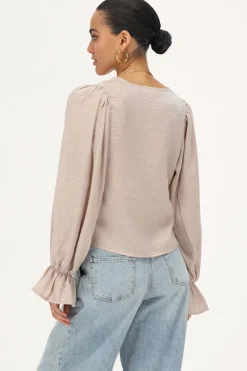 My Jewellery Top Brillant Avec Nœuds Et Manches à Volants Beige Outlet