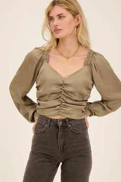 My Jewellery Top Beige Satiné Plissé à Manches Longues Best