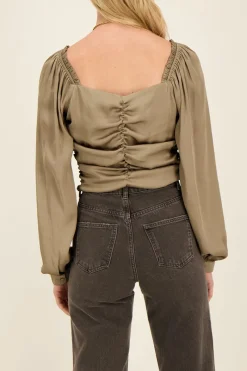 My Jewellery Top Beige Satiné Plissé à Manches Longues Best