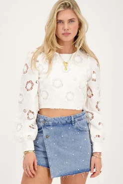 My Jewellery Top Blanc Avec Dos Noué Et Broderie Florale Sale