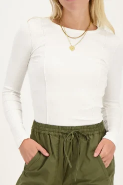 My Jewellery Top Côtelé Avec Coutures Blanc New