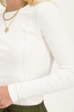 My Jewellery Top Côtelé Avec Coutures Blanc New