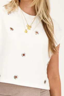 My Jewellery Top Blanc Sans Manches Avec Anneaux Décoratifs Fashion