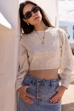 My Jewellery Top Broderie Beige Avec Dos Ouvert Discount