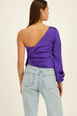 My Jewellery Top Bustier Asymétrique à Manche Longue Violet Hot