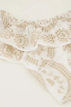 My Jewellery Top Cropped Beige Avec Broderie Contrastée Blanc/Beige Clearance