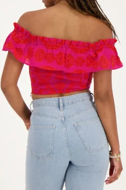 My Jewellery Top Cropped Rose Avec Broderie Contrastée Rouge/Rose Outlet
