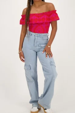 My Jewellery Top Cropped Rose Avec Broderie Contrastée Rouge/Rose Outlet