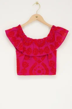 My Jewellery Top Cropped Rose Avec Broderie Contrastée Rouge/Rose Outlet