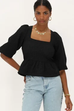 My Jewellery Top En Jacquard Noir Avec Péplum Fashion