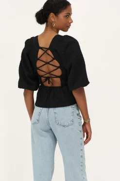 My Jewellery Top En Jacquard Noir Avec Péplum Fashion