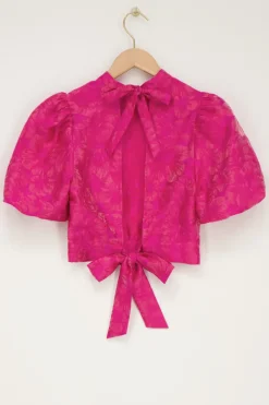 My Jewellery Top En Jacquard Rose Avec Dos Ouvert Et Manches Bouffantes Outlet