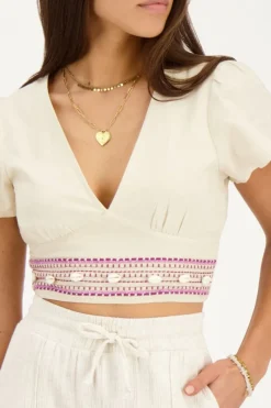 My Jewellery Top En Lin Avec Coquillages Beige Online