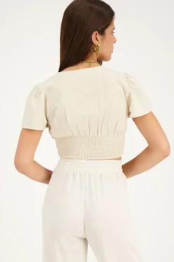 My Jewellery Top En Lin Avec Coquillages Beige Online