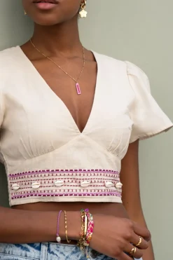 My Jewellery Top En Lin Avec Coquillages Beige Online