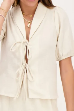 My Jewellery Top En Lin Avec Nœuds Beige Fashion