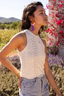 My Jewellery Top En Maille Ajourée Beige Avec Lurex Discount