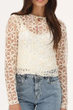 My Jewellery Top En Maille he Avec Fleurs Blanc Hot