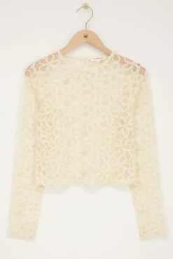 My Jewellery Top En Maille he Avec Fleurs Blanc Hot
