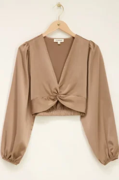 My Jewellery Top En Satin Avec Bouton Beige Fashion