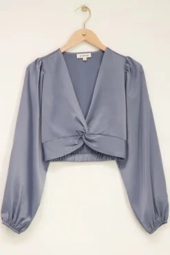 My Jewellery Top En Satin Avec Bouton Bleu Fashion