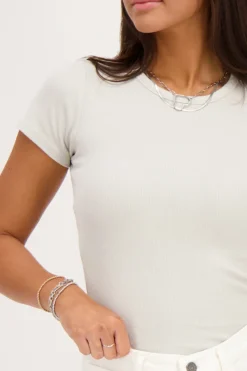 My Jewellery Top Texturé à Courtes Manches Gris clair New
