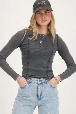 My Jewellery Top Côtelé Gris Sale