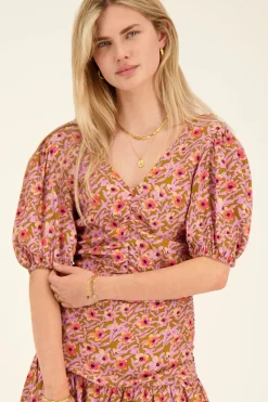 My Jewellery Top Lilas à Imprimé Floral Kaki Discount