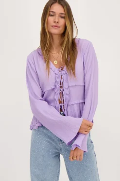 My Jewellery Top Lilas Avec Cordons Et Manches évasées Violet clair Sale