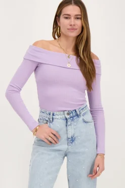 My Jewellery Top Lilas Côtelé à épaules Dénudées Violet clair Clearance