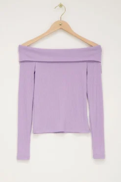My Jewellery Top Lilas Côtelé à épaules Dénudées Violet clair Clearance