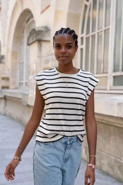 My Jewellery Top Musclé Rayé Noir Et Beige Noir et blanc/Beige Fashion
