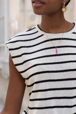 My Jewellery Top Musclé Rayé Noir Et Beige Noir et blanc/Beige Fashion