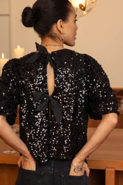 My Jewellery Top Noir à Paillettes Avec Nœuds New