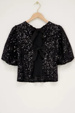 My Jewellery Top Noir à Paillettes Avec Nœuds New
