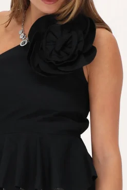 My Jewellery Top Noir Asymétrique Avec Une Grande Fleur Outlet