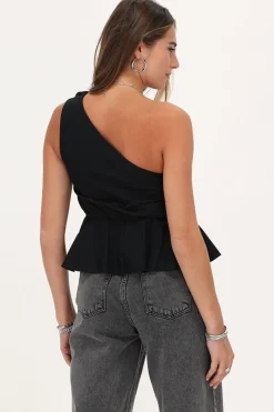 My Jewellery Top Noir Asymétrique Avec Une Grande Fleur Outlet