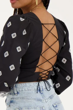 My Jewellery Top Avec Dos Noué Et Broderie Noir Sale