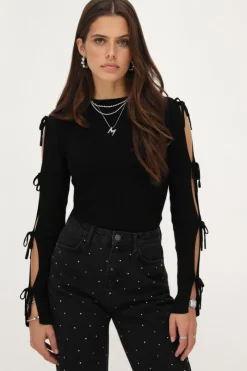 My Jewellery Top Avec Nœuds Sur Les Manches Noir Best
