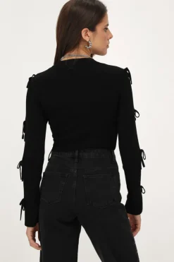 My Jewellery Top Avec Nœuds Sur Les Manches Noir Best
