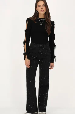 My Jewellery Top Avec Nœuds Sur Les Manches Noir Best