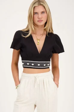 My Jewellery Top En Lin Avec Coquillages Noir New