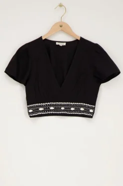 My Jewellery Top En Lin Avec Coquillages Noir New
