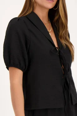 My Jewellery Top En Lin Avec Nœuds Noir Online