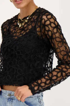 My Jewellery Top En Maille Avec Fleurs Noir Online