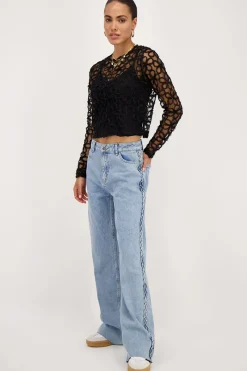 My Jewellery Top En Maille Avec Fleurs Noir Online