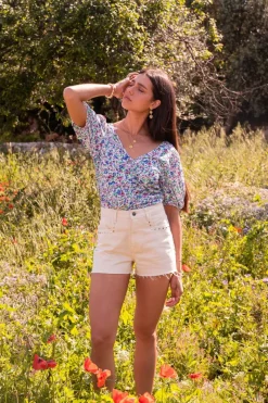 My Jewellery Top Plissé Blanc Fleuri Online