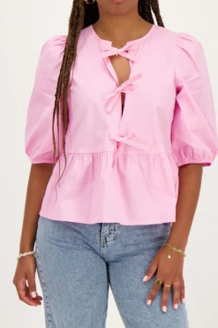 My Jewellery Top Avec Nœuds Et Manches Bouffantes Rose Best