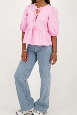 My Jewellery Top Avec Nœuds Et Manches Bouffantes Rose Best