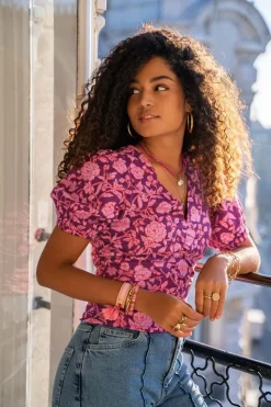 My Jewellery Top Rose Plissé à Imprimé Floral New